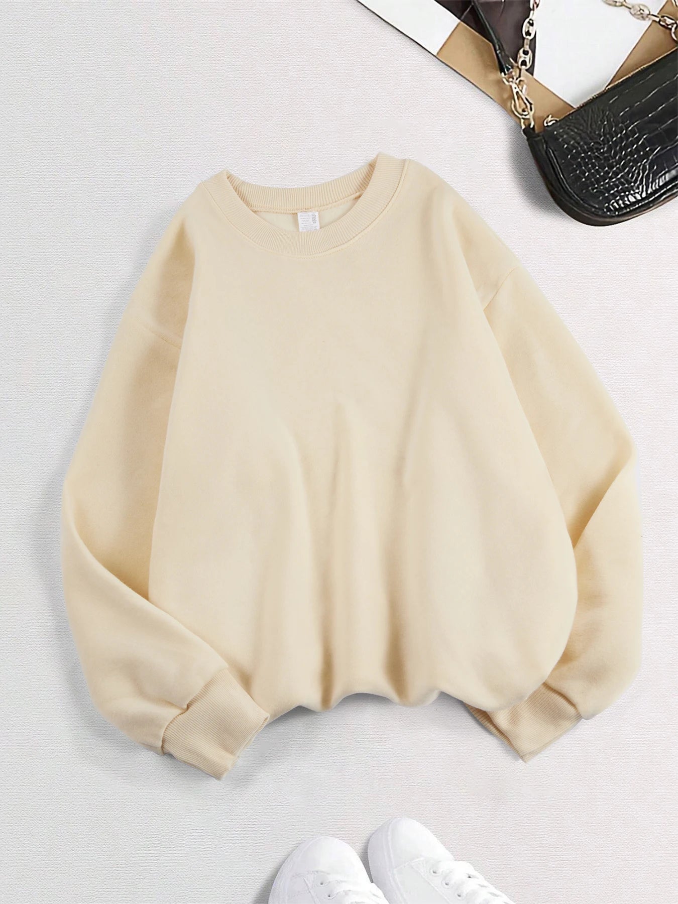 Winter Womens Solid Sweatshirts Casual Comfortable Warm Hoodies Loose Crewneck Fleece Pullover Tops Autumn Womans Streetwear