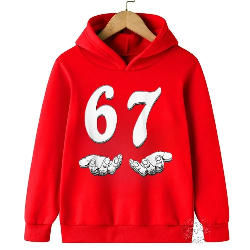 Viral 67 Kids Hooded Sweatshirt Funny Internet Slogan Children Outfit Fashionable and Fun Children Comfortable Sweatshirt Hoodie