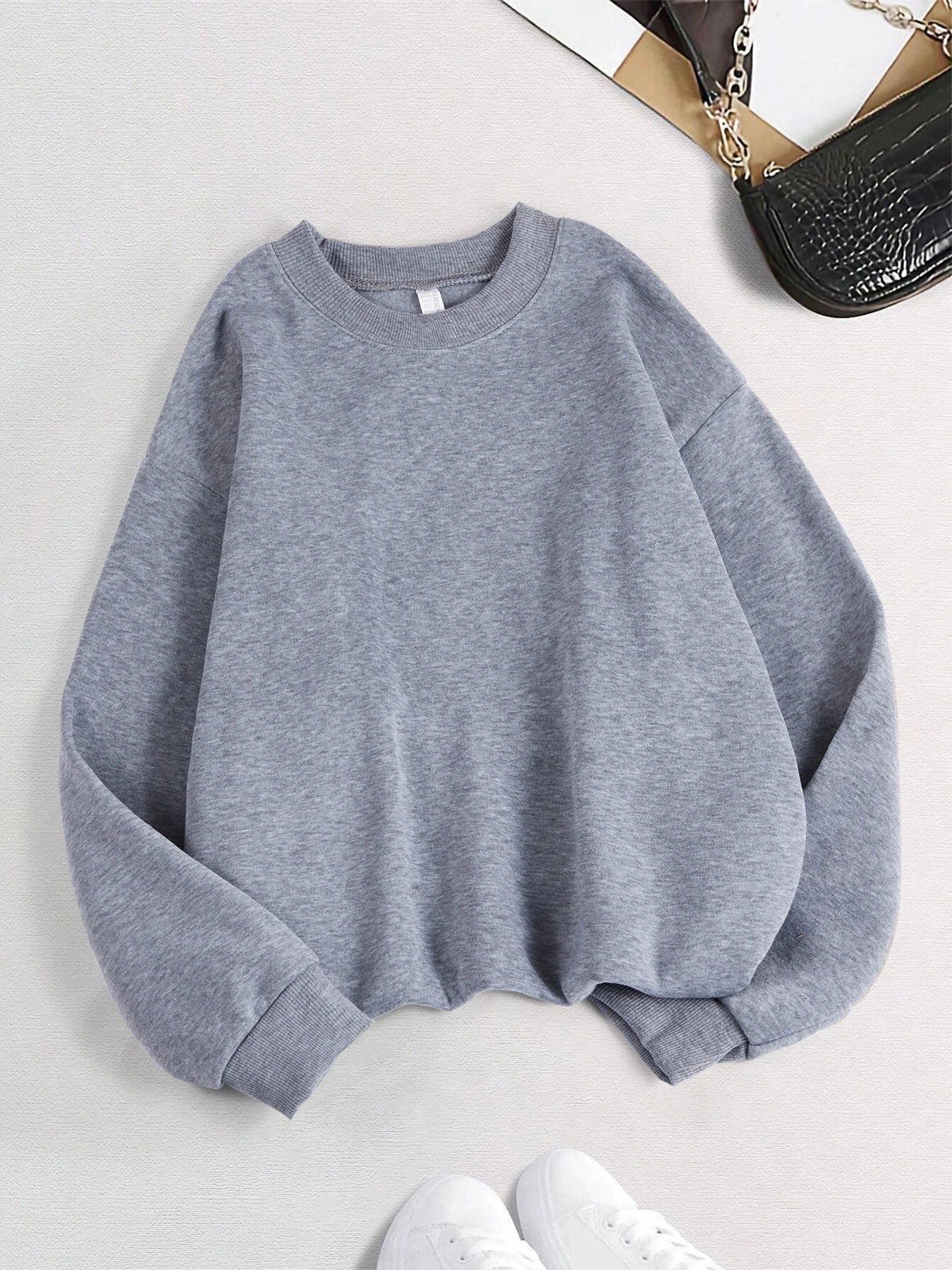 Winter Womens Solid Sweatshirts Casual Comfortable Warm Hoodies Loose Crewneck Fleece Pullover Tops Autumn Womans Streetwear