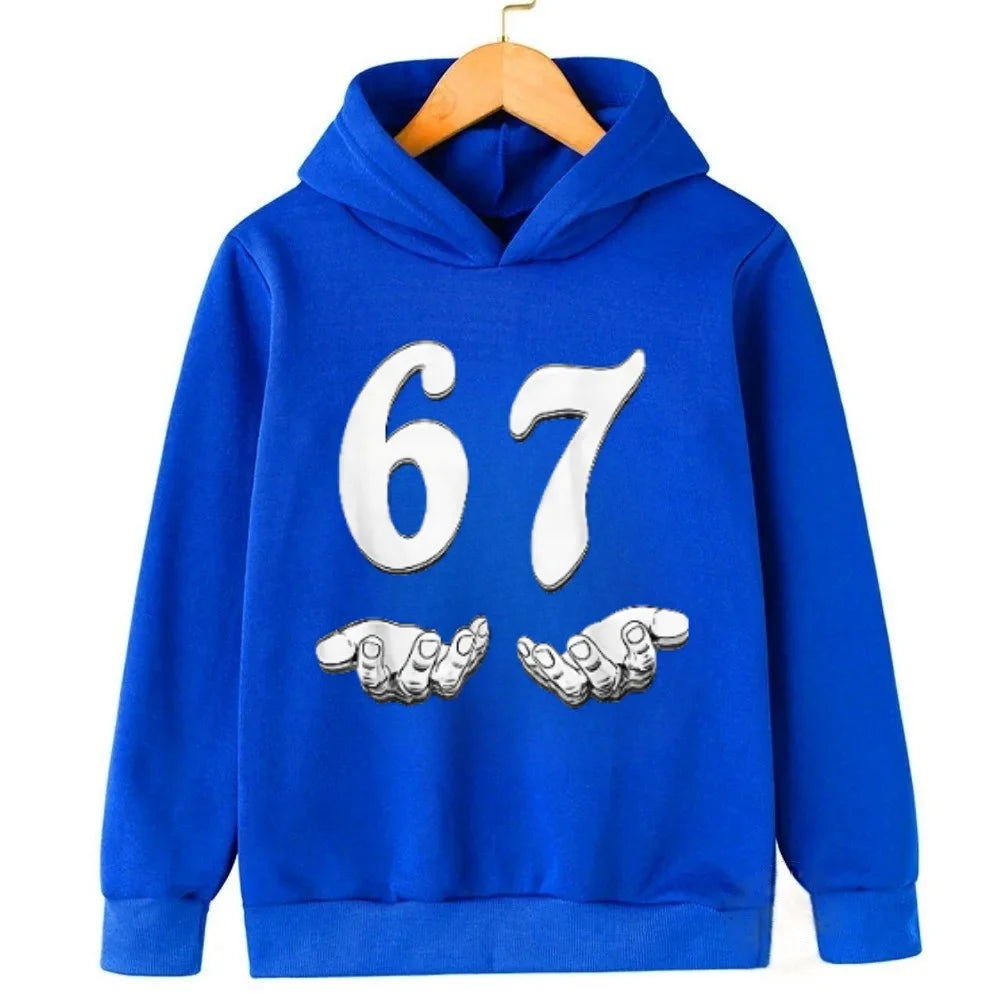 Viral 67 Kids Hooded Sweatshirt Funny Internet Slogan Children Outfit Fashionable and Fun Children Comfortable Sweatshirt Hoodie