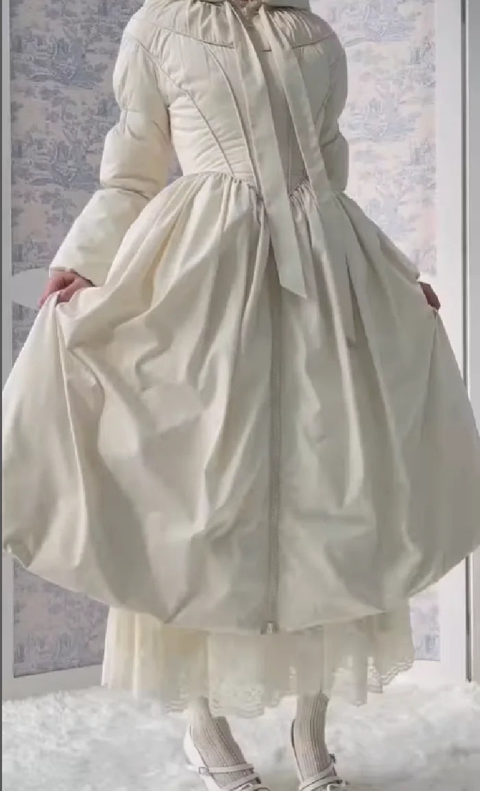 Women Chic Solid Maxi Dress Puff Jacket Slim Fit S Line Big Hem Warm Long Robes Coat 2026 New Outfit Lady High Street Outwear