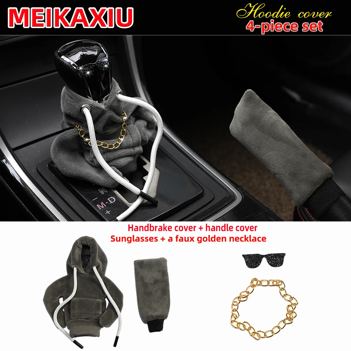 Plush hoodie set comfortable fashion cute car handbrake set file set sunglasses necklace Car interior supplies for women