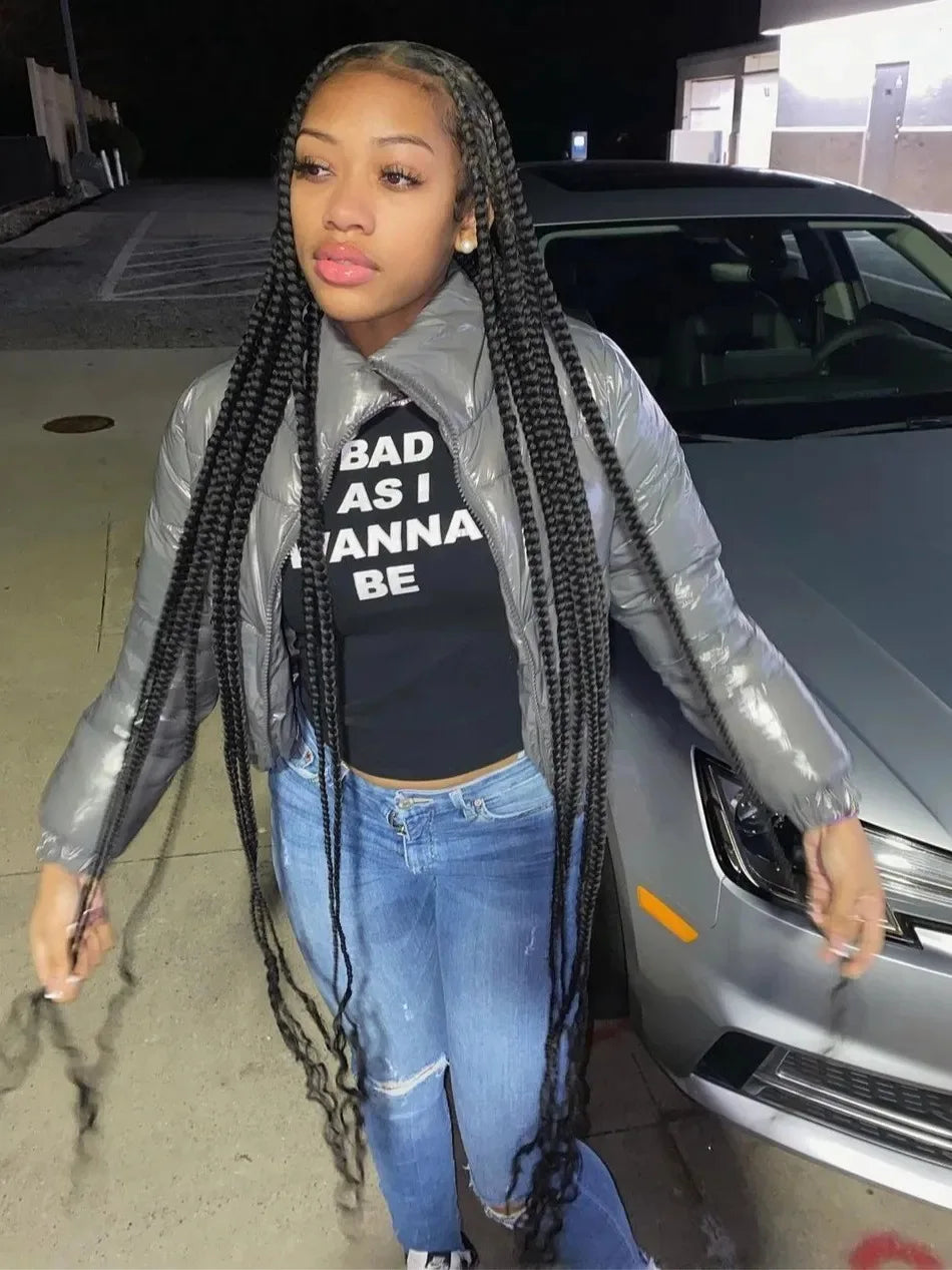 European American Women Short Cotton Jacket for Autumn Winter Bright Outcoat Zipper Jacket Pink Cute Cropped Parka Stylish Coat