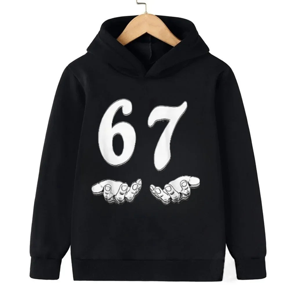 Viral 67 Kids Hooded Sweatshirt Funny Internet Slogan Children Outfit Fashionable and Fun Children Comfortable Sweatshirt Hoodie