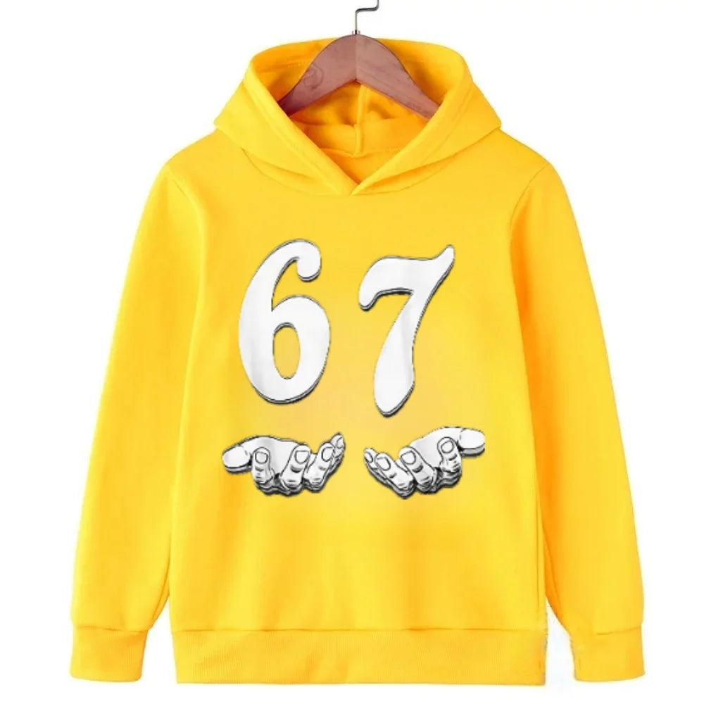 Viral 67 Kids Hooded Sweatshirt Funny Internet Slogan Children Outfit Fashionable and Fun Children Comfortable Sweatshirt Hoodie