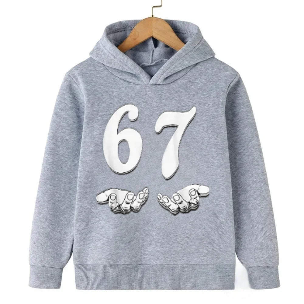 Viral 67 Kids Hooded Sweatshirt Funny Internet Slogan Children Outfit Fashionable and Fun Children Comfortable Sweatshirt Hoodie