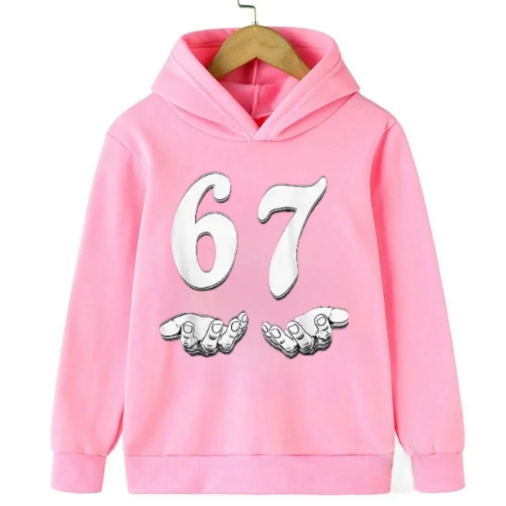 Viral 67 Kids Hooded Sweatshirt Funny Internet Slogan Children Outfit Fashionable and Fun Children Comfortable Sweatshirt Hoodie