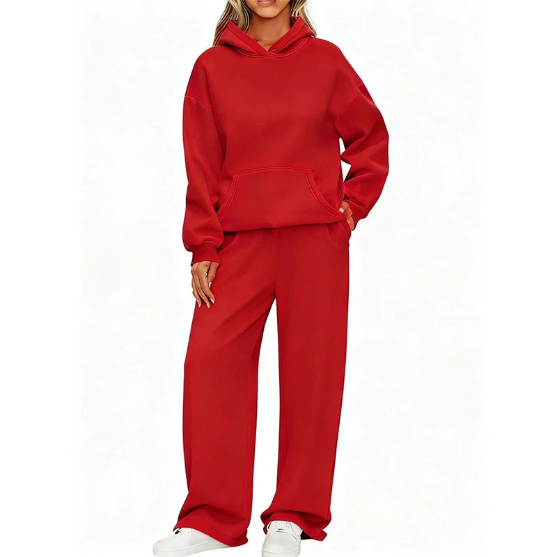 Autumn Winter Women Hoodie+Wide leg pants two pieces Casual pullover loose long sleeve tracksuit comfortable sports Women suit