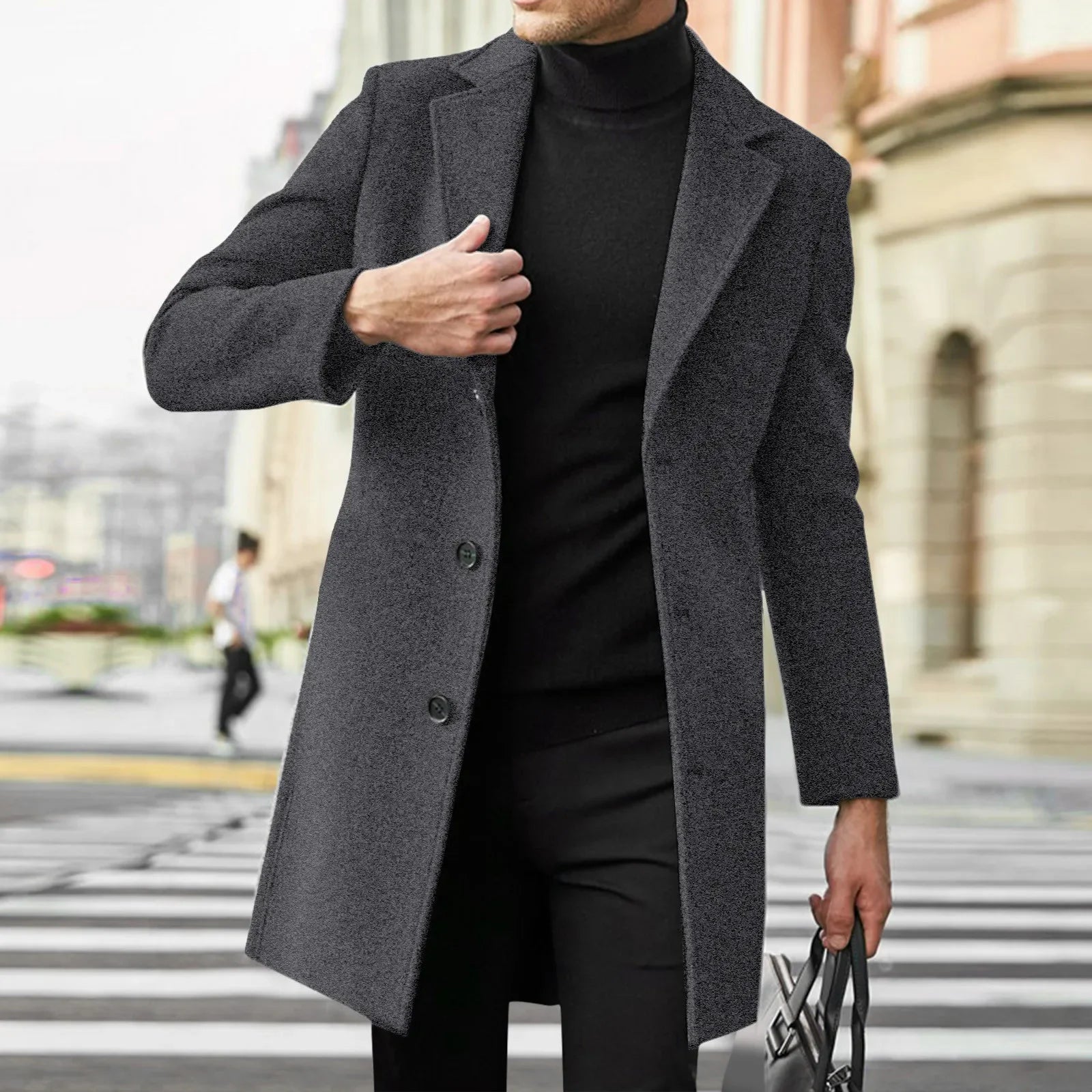 2025 Fashion Men Wool & Blends Mens Casual Business Trench Coat Mens Leisure Overcoat Male Punk Style Blends Dust Coats Jackets