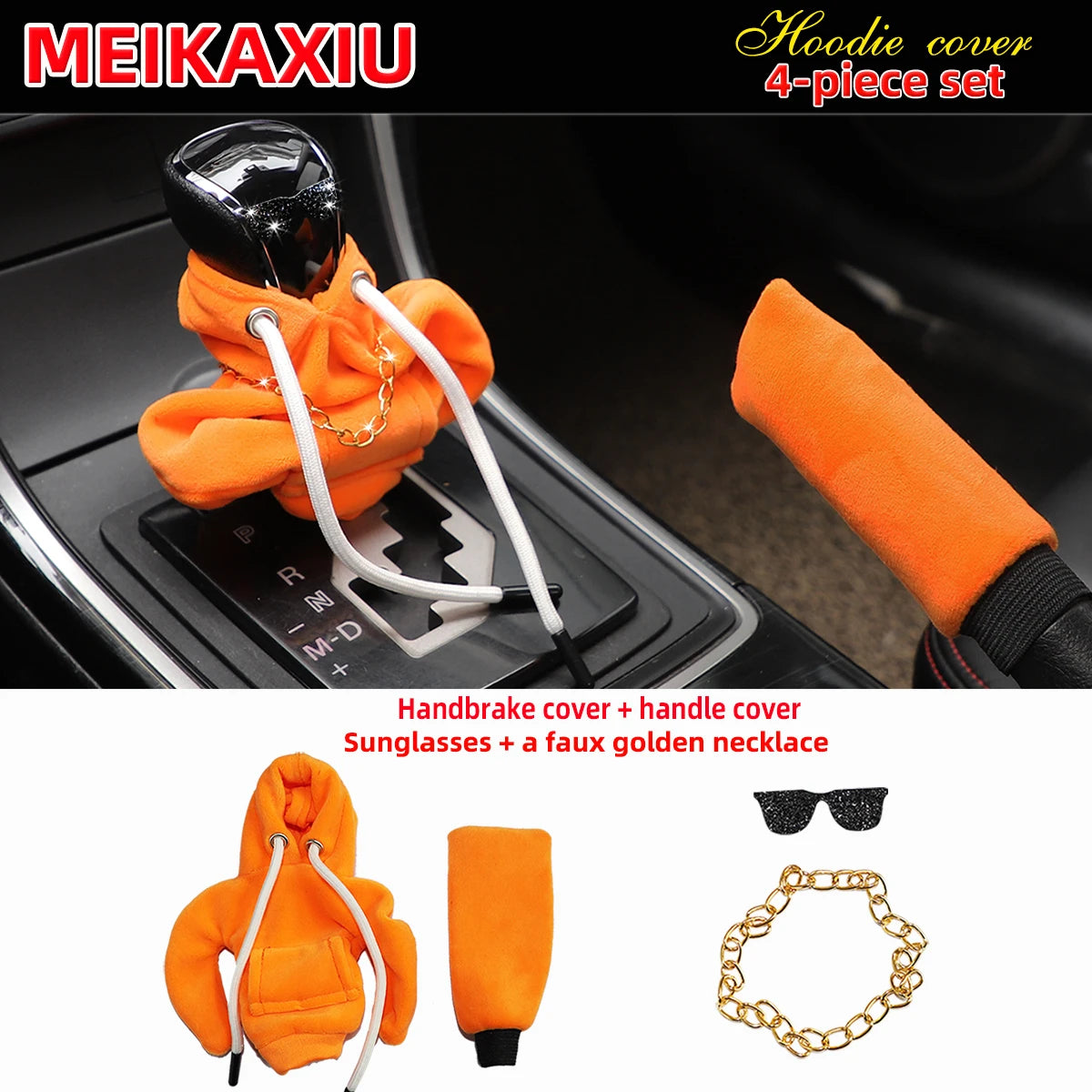 Plush hoodie set comfortable fashion cute car handbrake set file set sunglasses necklace Car interior supplies for women