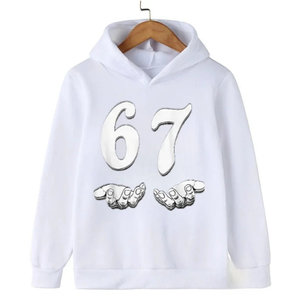 Viral 67 Kids Hooded Sweatshirt Funny Internet Slogan Children Outfit Fashionable and Fun Children Comfortable Sweatshirt Hoodie