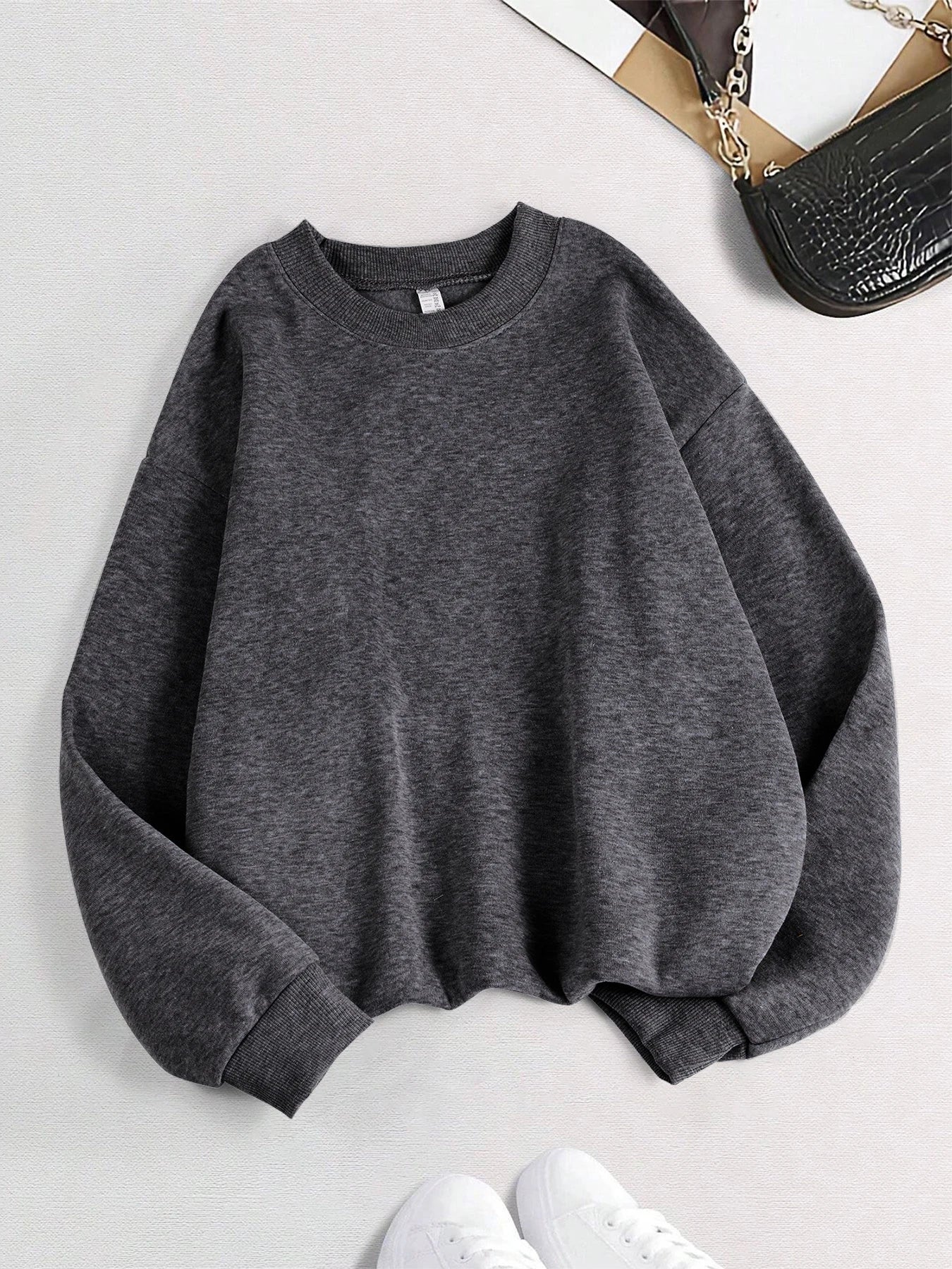 Winter Womens Solid Sweatshirts Casual Comfortable Warm Hoodies Loose Crewneck Fleece Pullover Tops Autumn Womans Streetwear