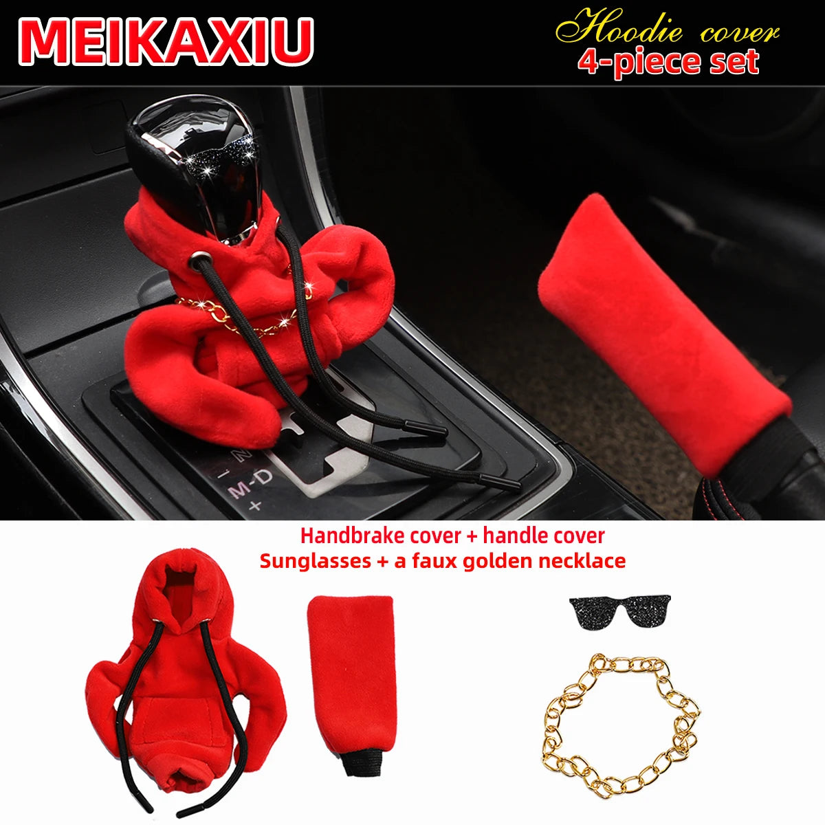 Plush hoodie set comfortable fashion cute car handbrake set file set sunglasses necklace Car interior supplies for women
